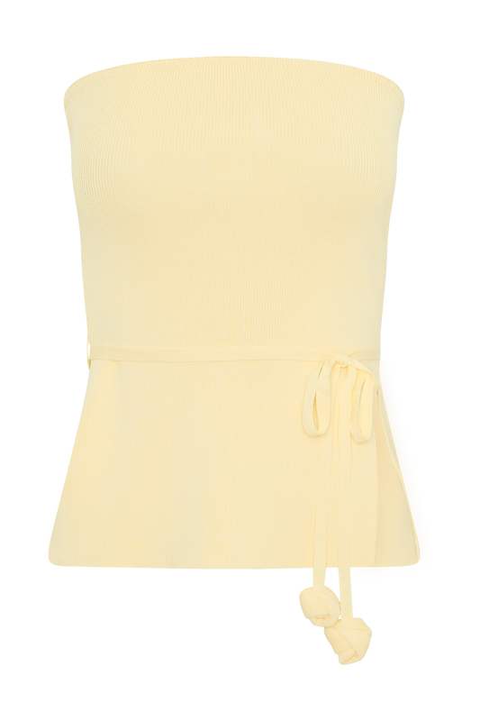 Keaton Strapless Rose Tie Knit Top - Lemon