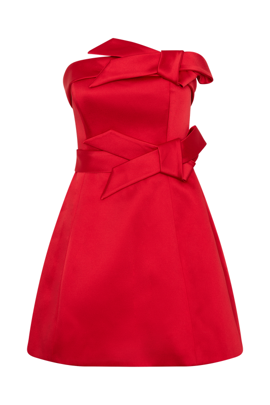 Tatiana Satin Strapless Bow Mini Dress - Red