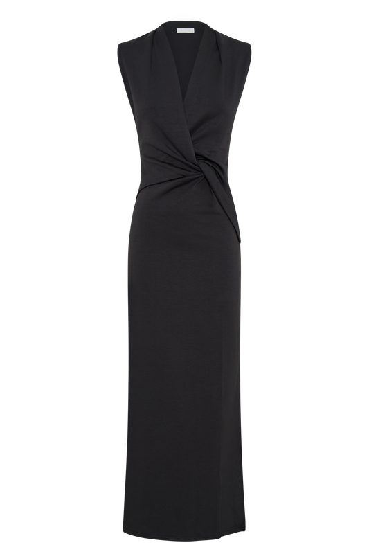 Lorelei Crepe Twist Midi Dress - Dark Charcoal