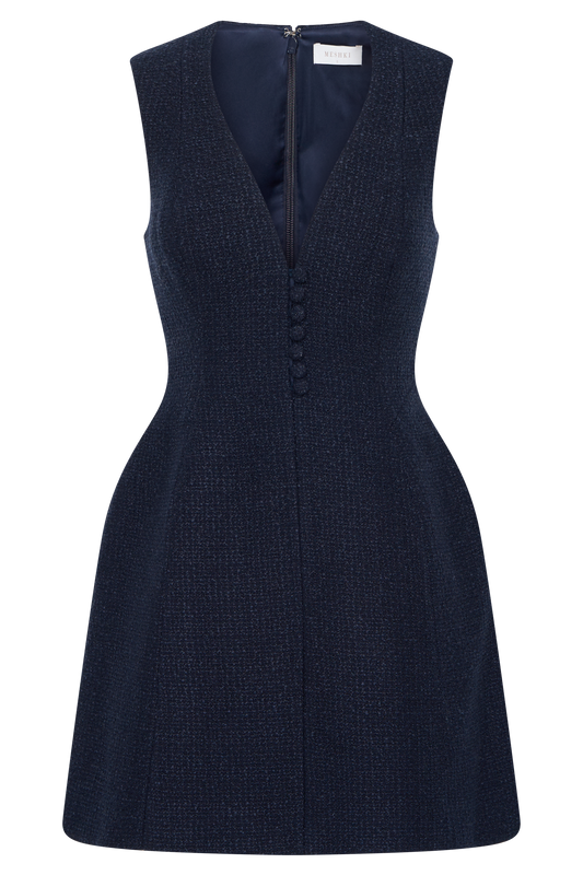 Danna Boucle Mini Dress With Pleats - Midnight Blue