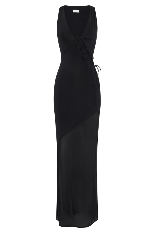 Dove Slinky And Mesh Maxi Dress - Black