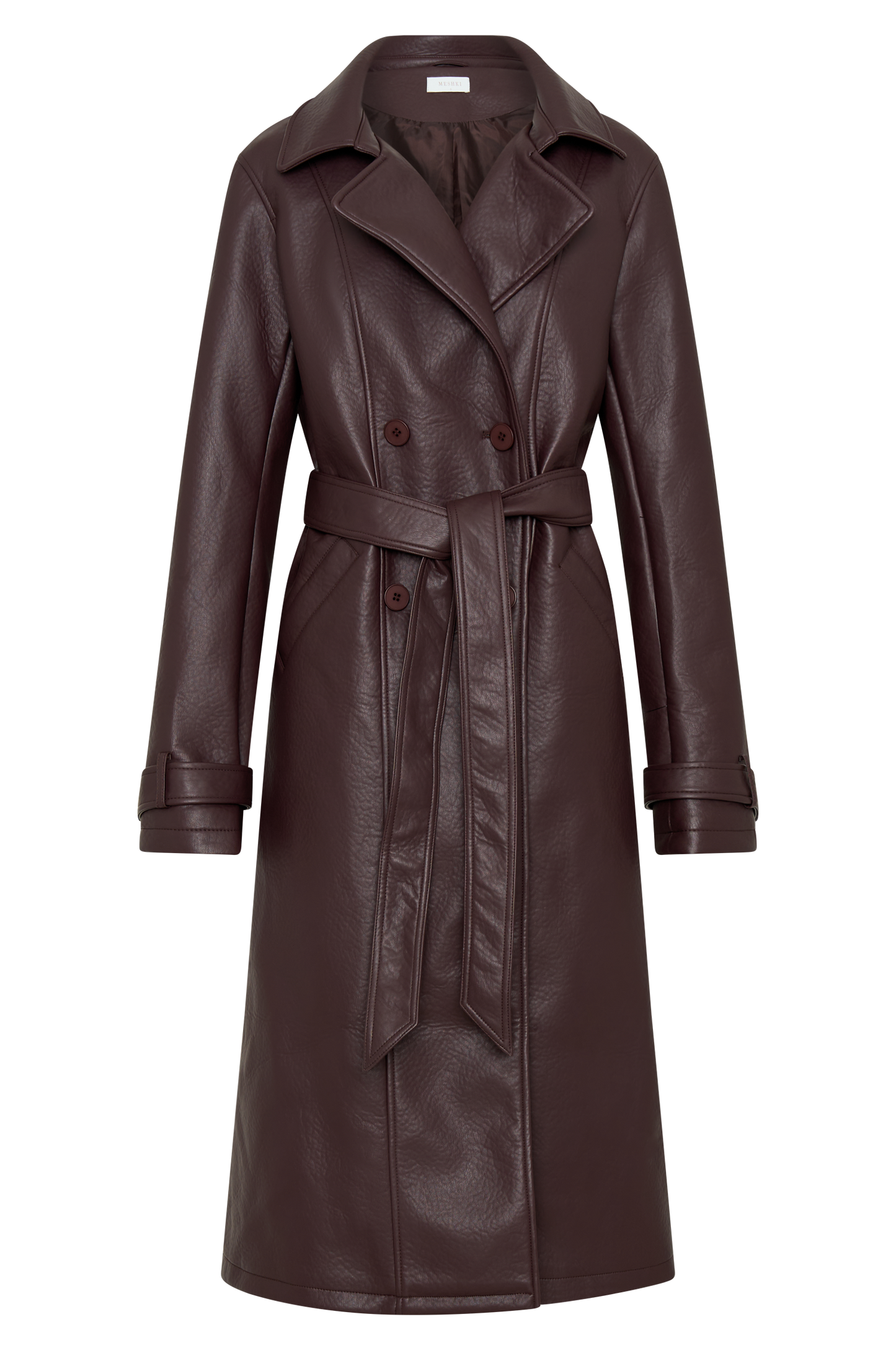 Tarah Faux Leather Trench Coat - Cacao Brown