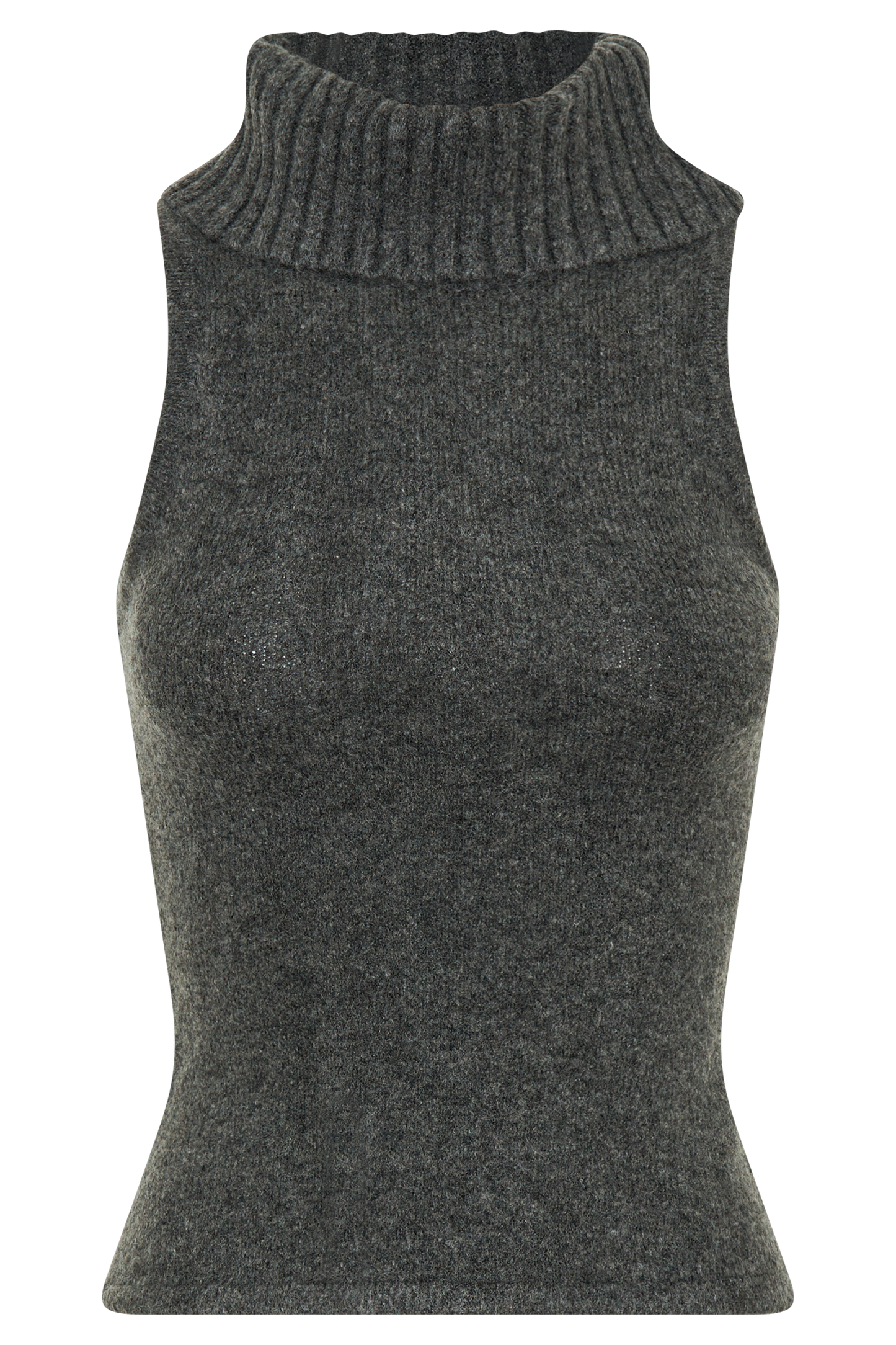 Elise Roll Neck Knit Top - Charcoal Marle