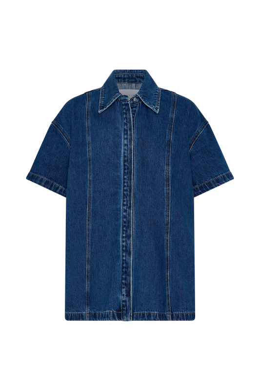 Maya Oversized Denim Shirt - Dark Blue