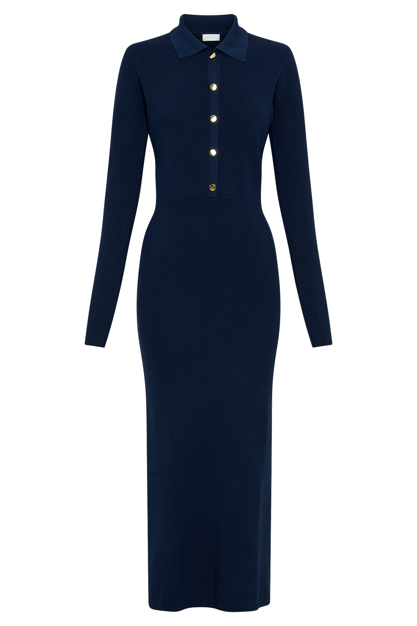 Abbey Buttoned Knit Midi Dress - Navy