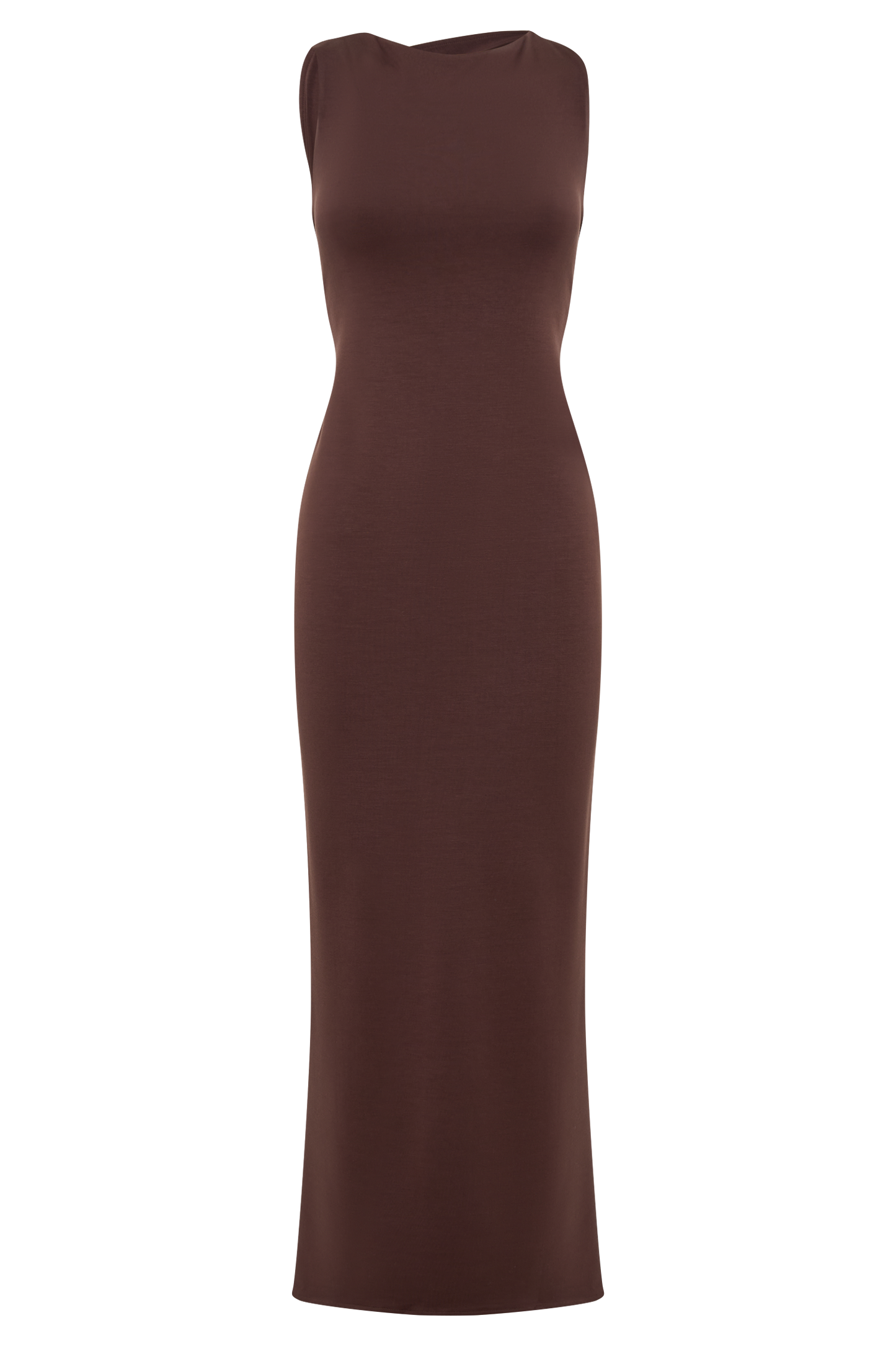 Catelyn Asymmetrical Scuba Jersey Midi Dress - Cacao Brown