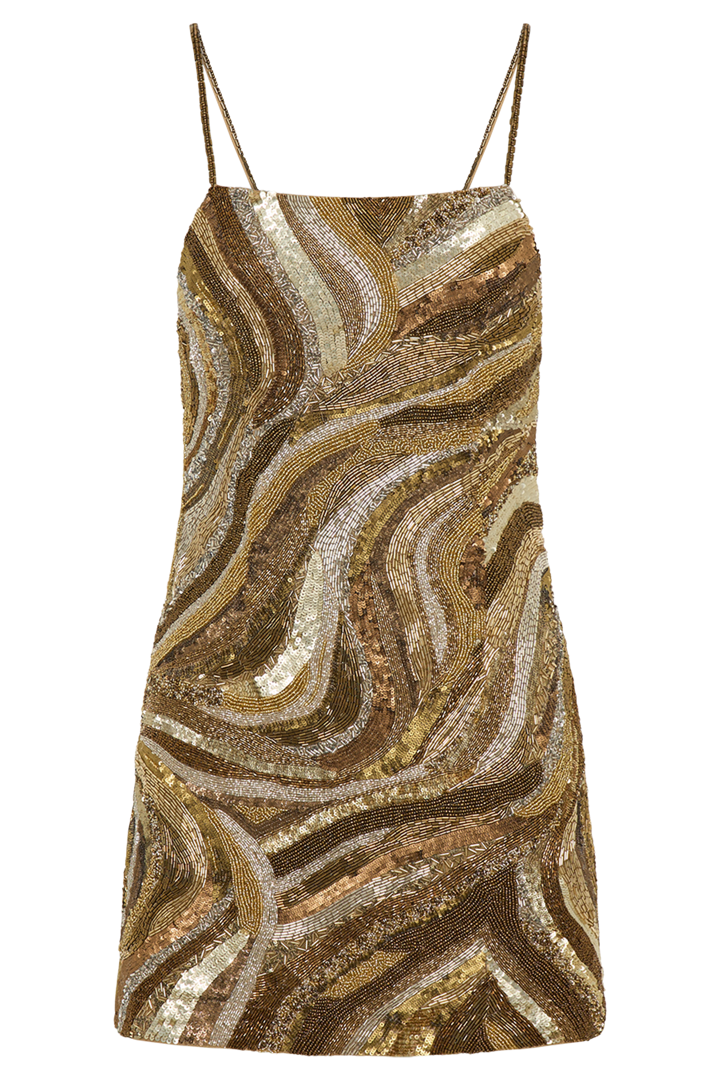 Eloise Hand Beaded Mini Dress - Gold Swirl Print