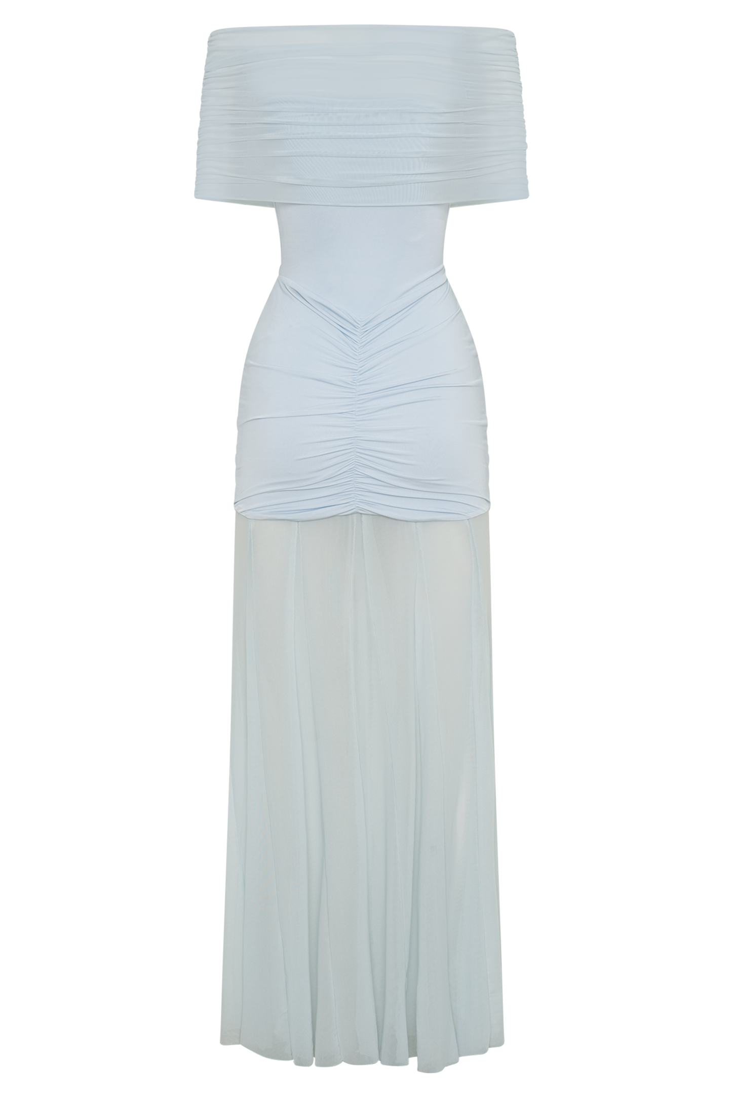 Caspian Slinky And Mesh Off Shoulder Maxi Dress - Pale Blue