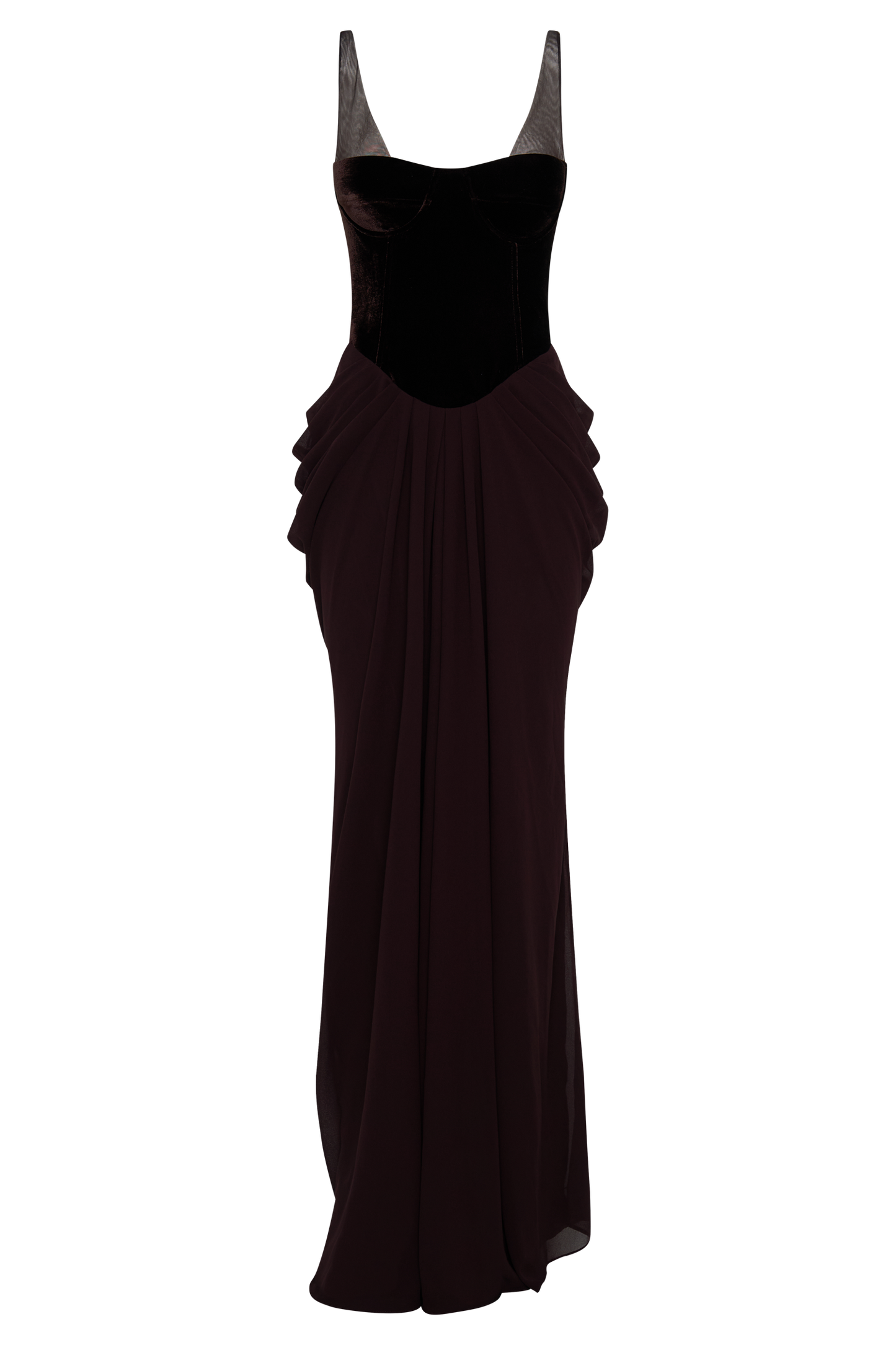 Roxanne Velvet Corset Maxi Dress - Cacao Brown