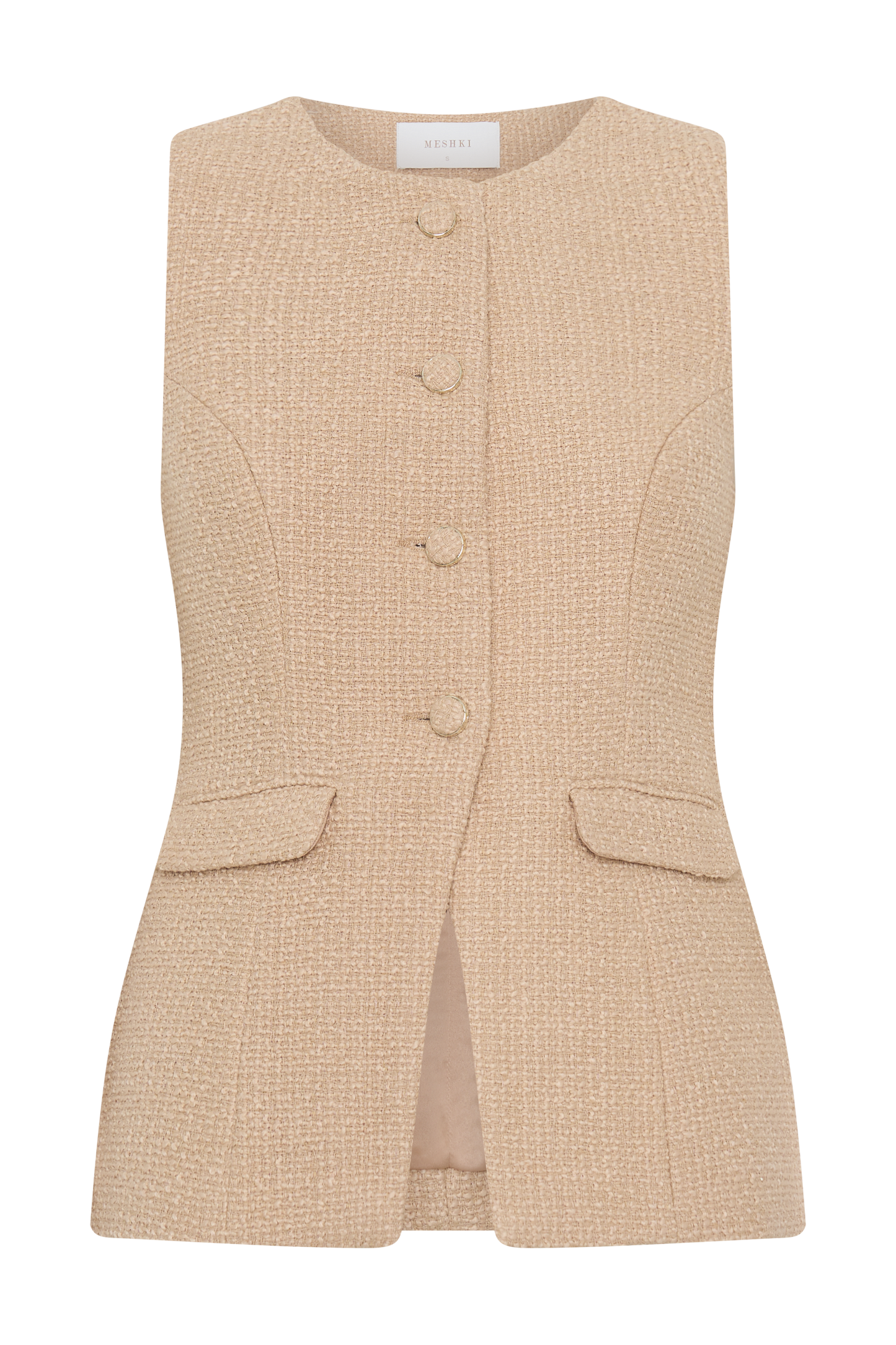 Camilla Boucle Sleeveless Vest - Light Taupe