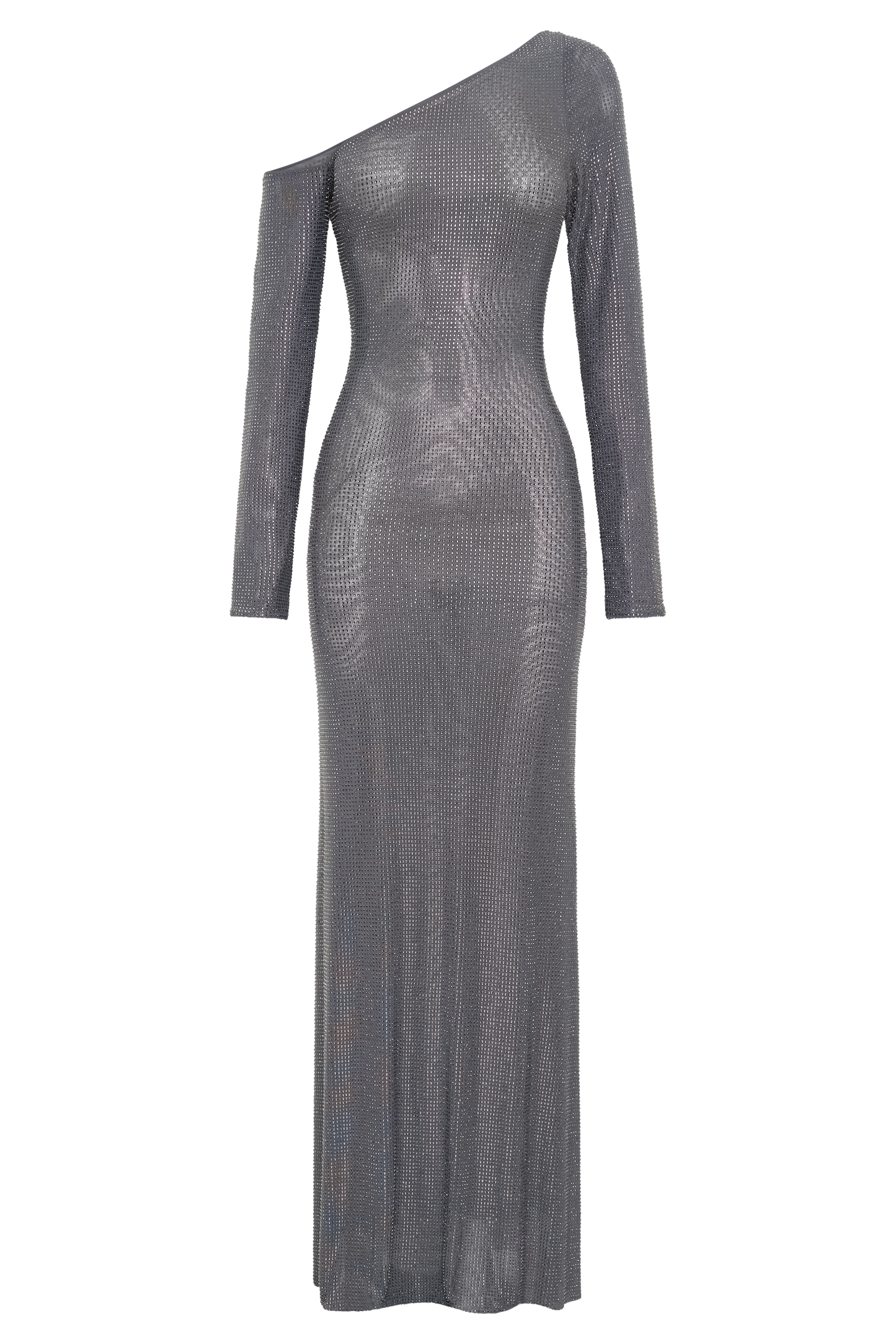 Marcia Diamante Long Sleeve Maxi Dress - Gunmetal