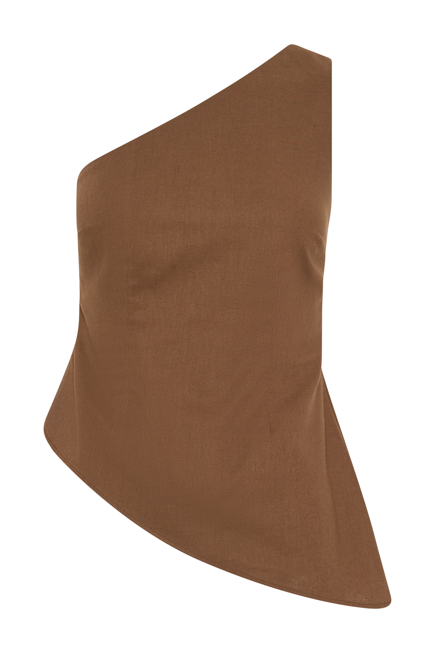 Dora Linen One Shoulder Top - Cacao Brown