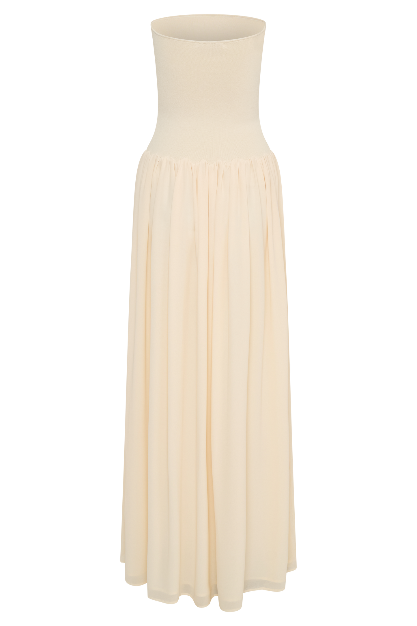 Lyanna Knit And Chiffon Strapless Maxi Dress - Cream