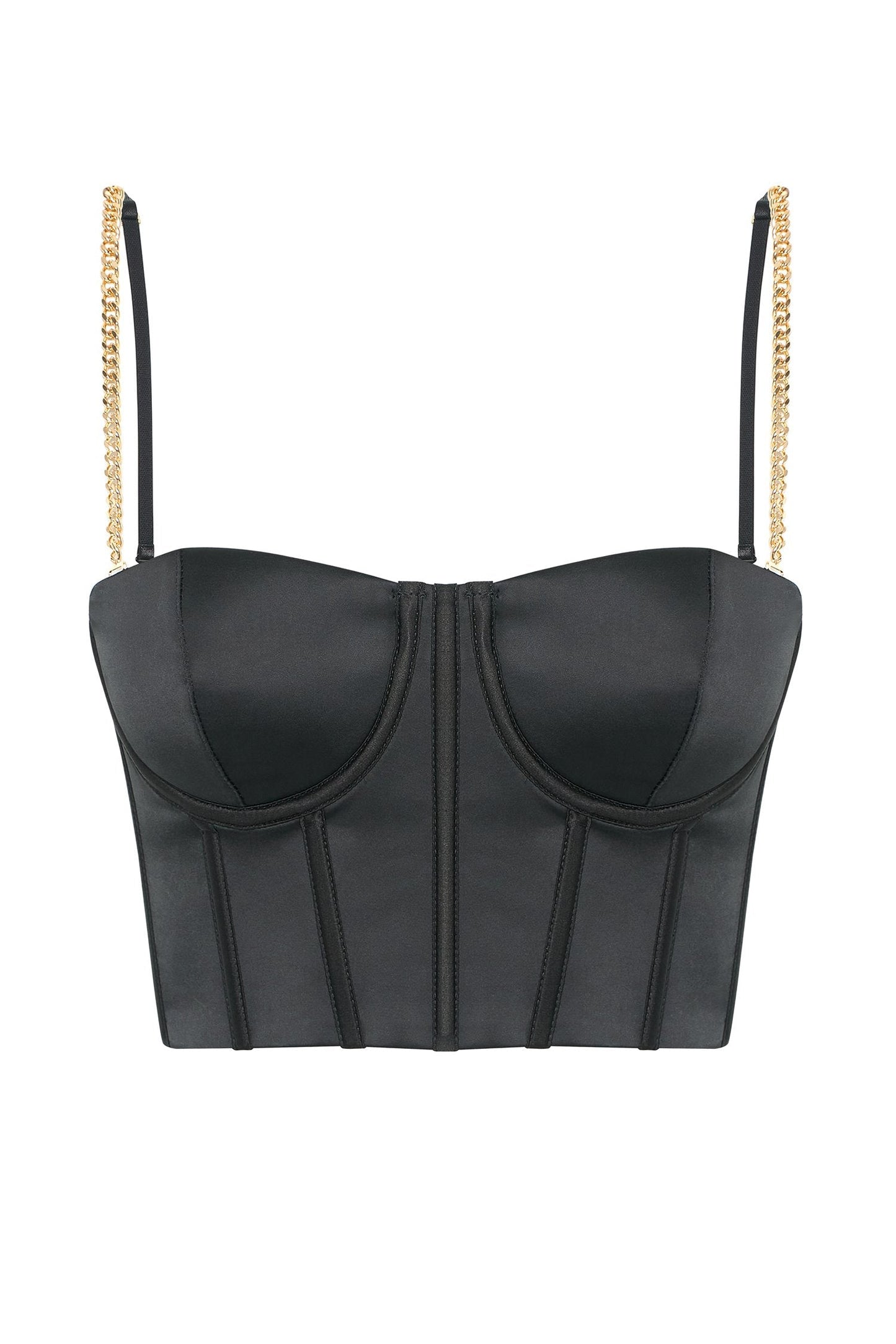 Alexina Chain Strap Corseted Bustier - Black