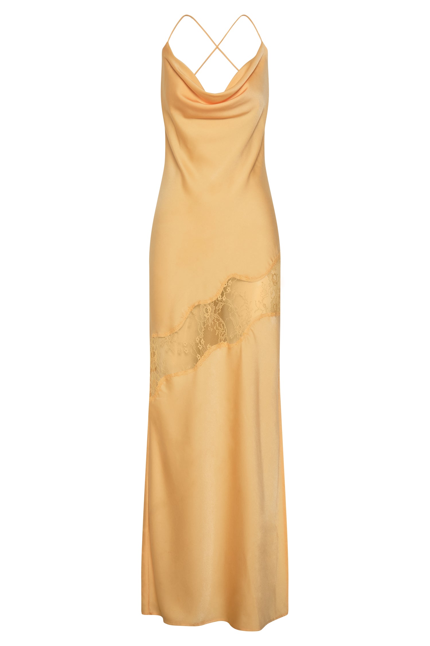 Chandra Lace Detail Satin Maxi Dress - Lemon | MESHKI US