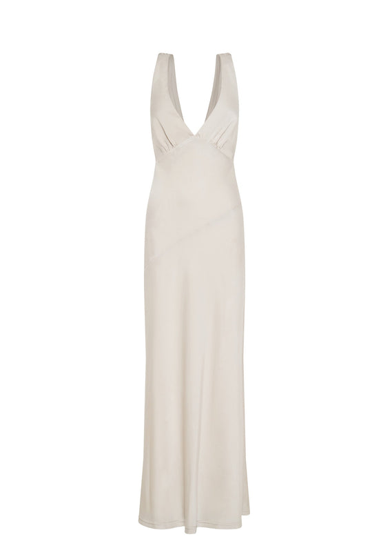 Nadia Maxi Satin Dress With Back Cowl - Silver - MESHKI U.S