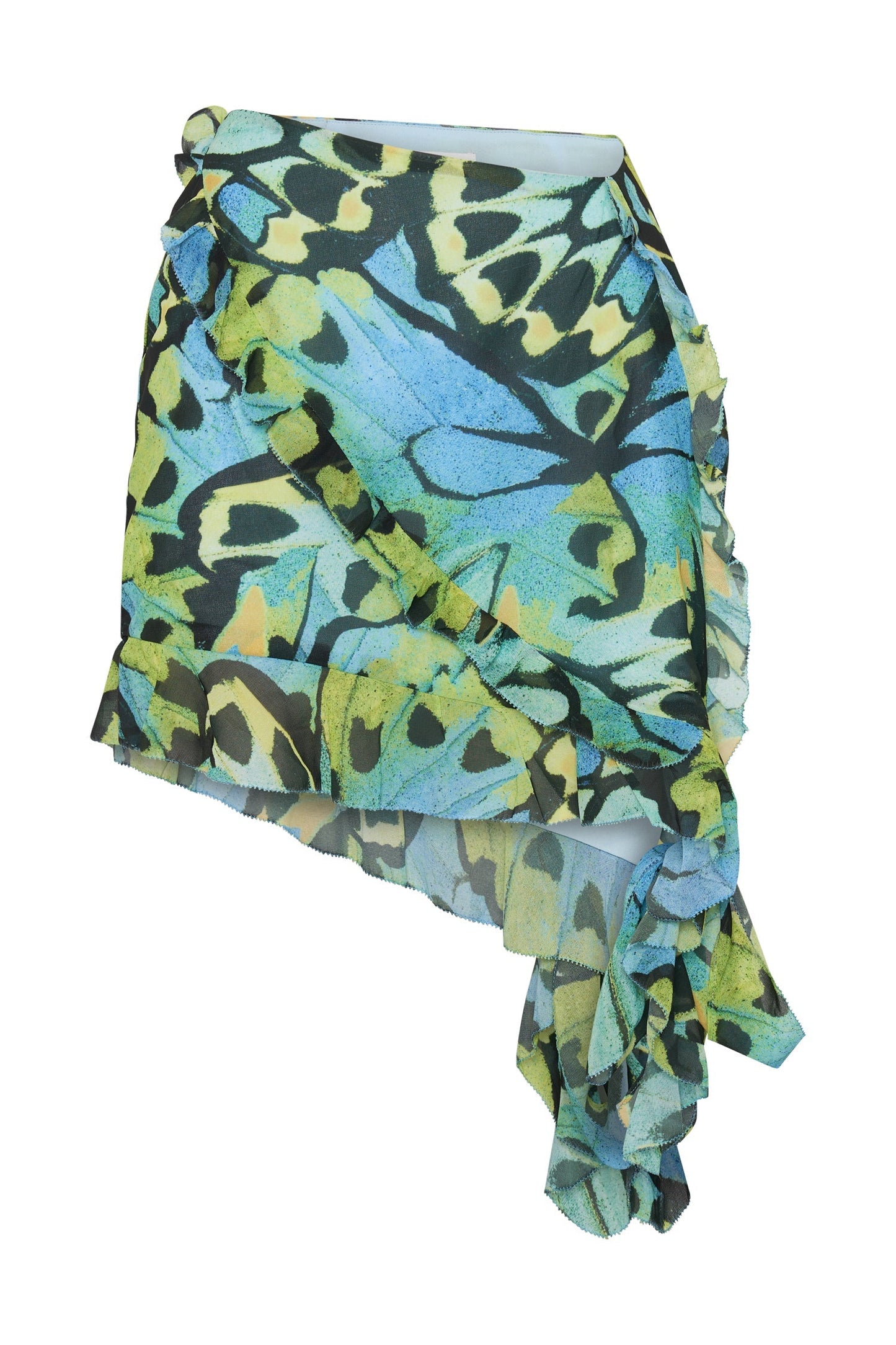 Janice Asymmetric Skirt With Ruffles - Butterfly Print