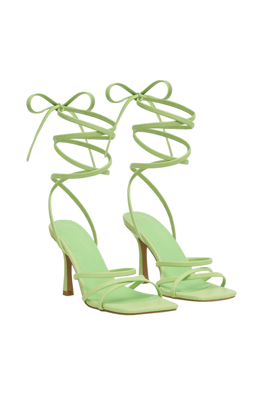 Milly Faux Leather Wrap Around Heels - Lime Green