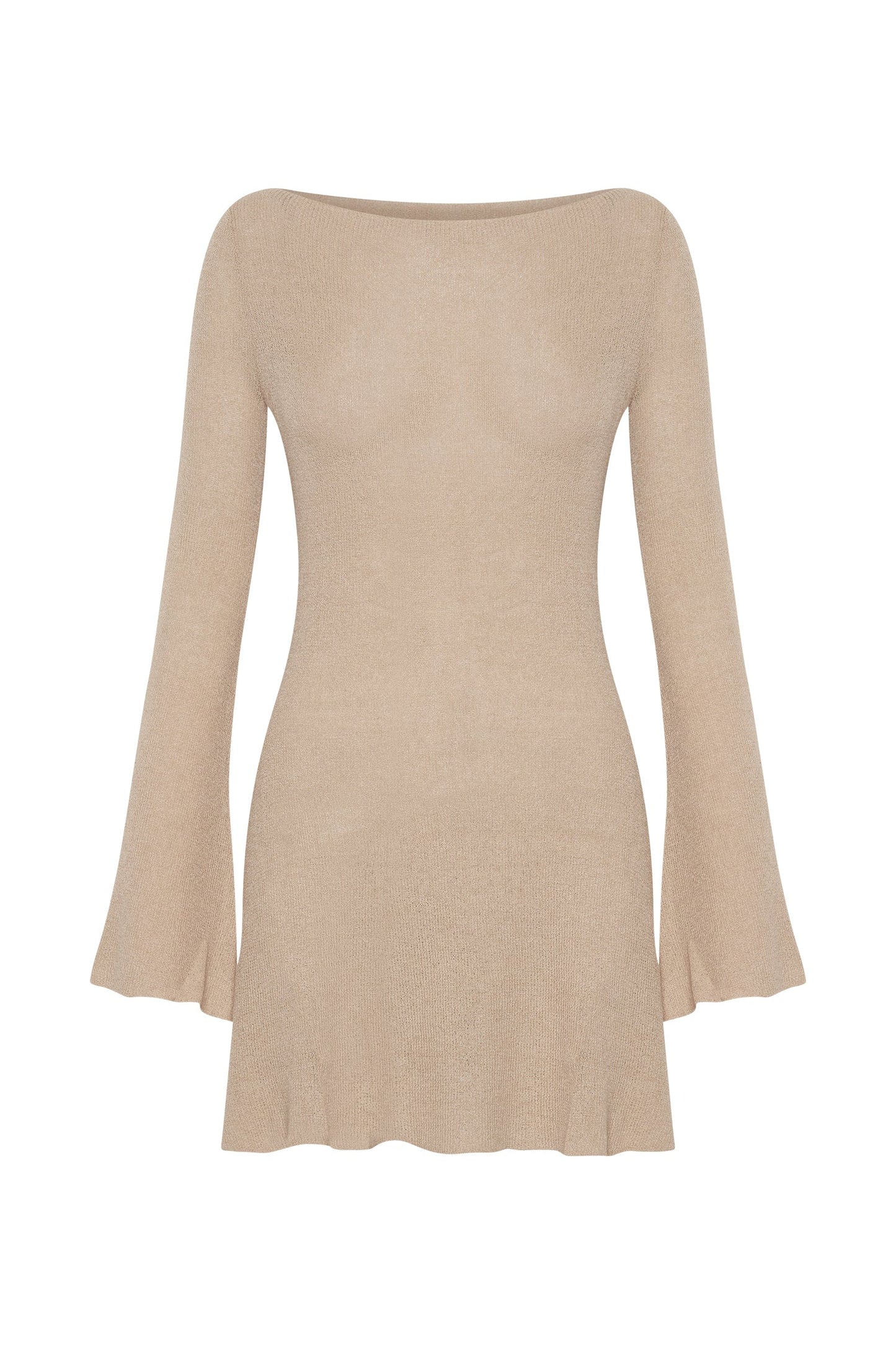 Zahra Long Sleeve Open Back Mini Knit Dress - Wheat