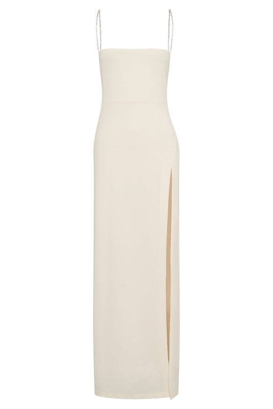 Dionne Criss Cross Diamante Maxi Dress - Bone