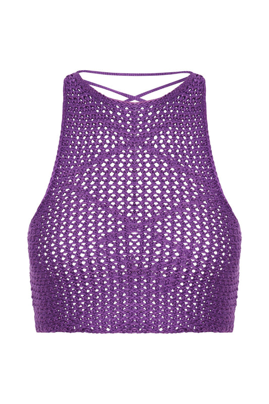 Raquel Crochet Lace Up Back Top - Grape