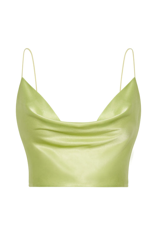 Poppy Satin Cowl Neck Top - Pistachio Green