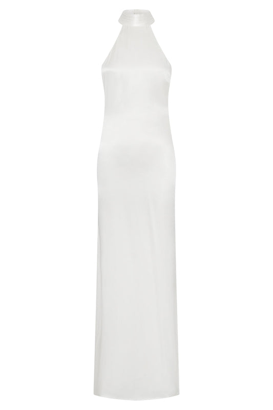 Claire Satin Drape Back Maxi Dress - White