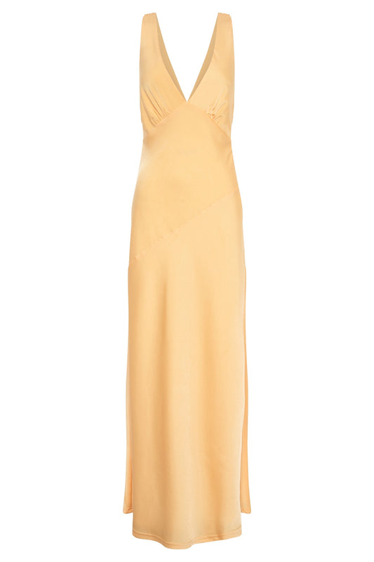 Nadia Maxi Satin Dress With Back Cowl - Lemon