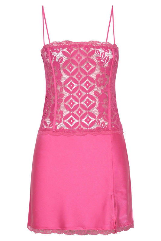 Quincy Lace Mini Dress - Bubblegum Pink