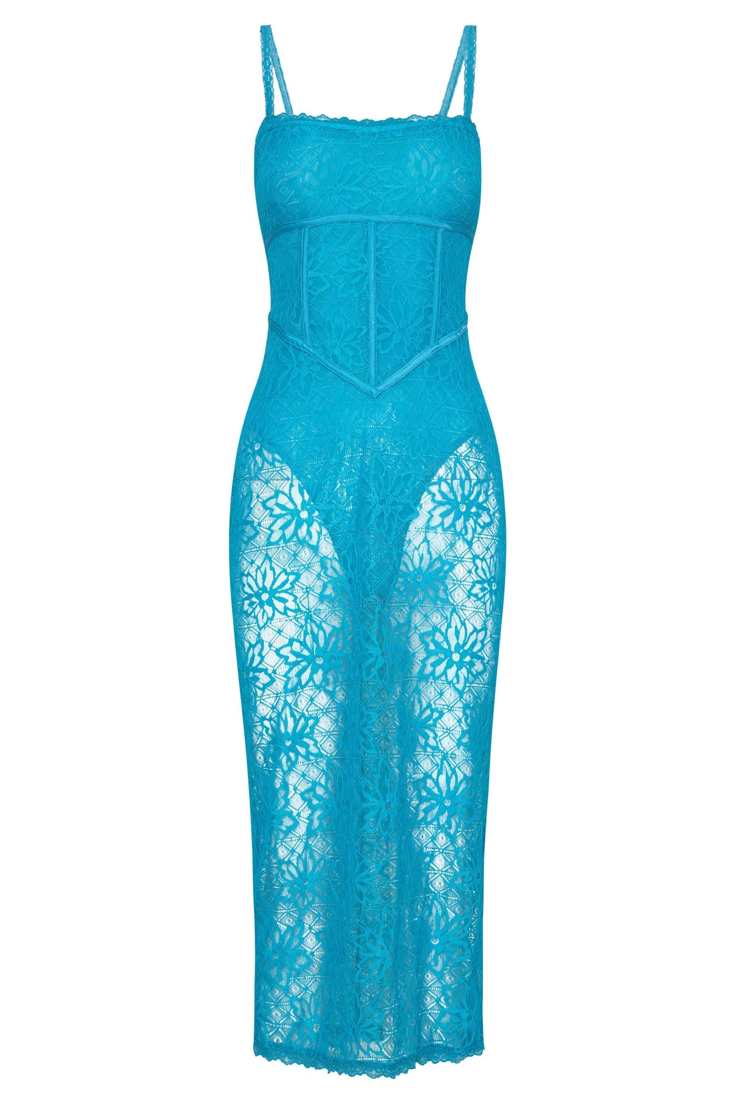 Mathilde Lace Corset Midi Dress - Aquamarine