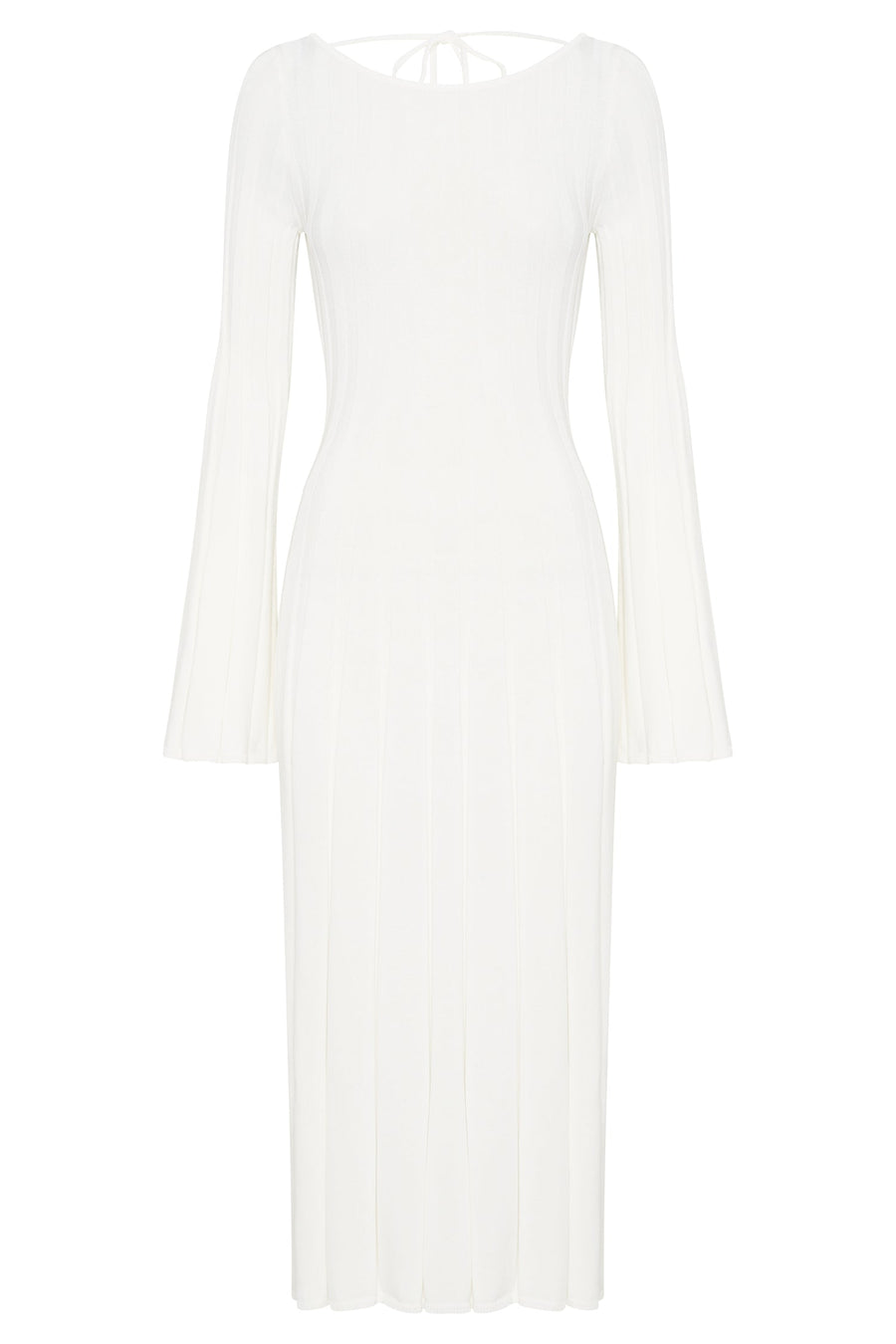 Juniper Flare Sleeve Knit Midi Dress - White - MESHKI U.S