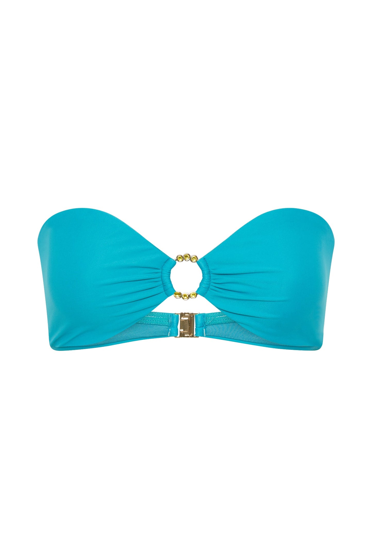 Hazel Recycled Nylon Bandeau Bikini Top With Diamante Trim - Turquoise