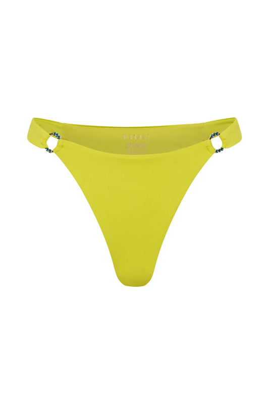 Melody Recycled Nylon Thick Strap Bikini Bottoms With Diamante Trim - Fresh Green