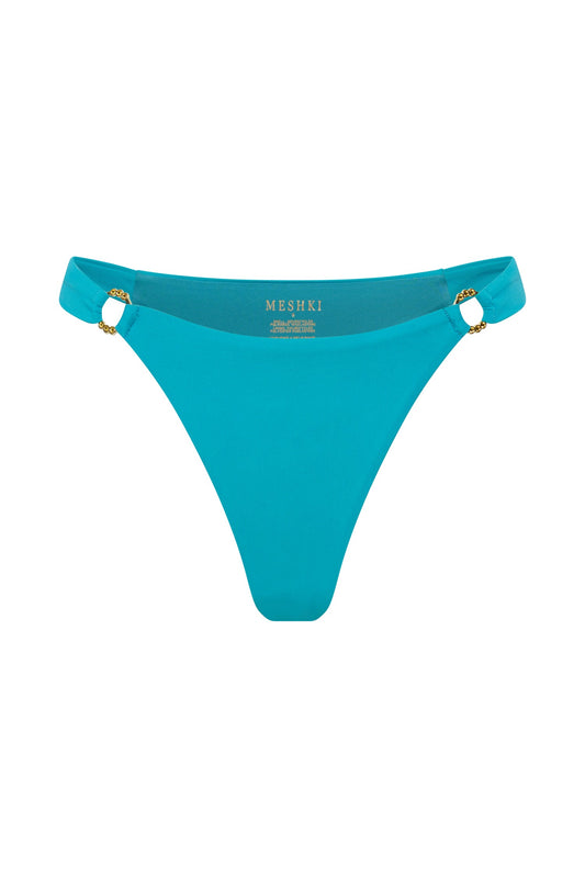 Melody Recycled Nylon Thick Strap Bikini Bottoms With Diamante Trim - Turquoise