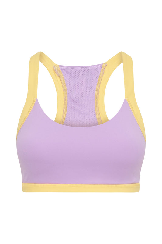 Becca Two Tone Cropped Sports Bra - Lilac/Yellow