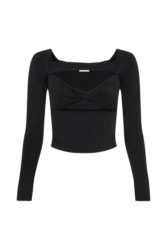 Ceri Off Shoulder Long Sleeve Top - Black