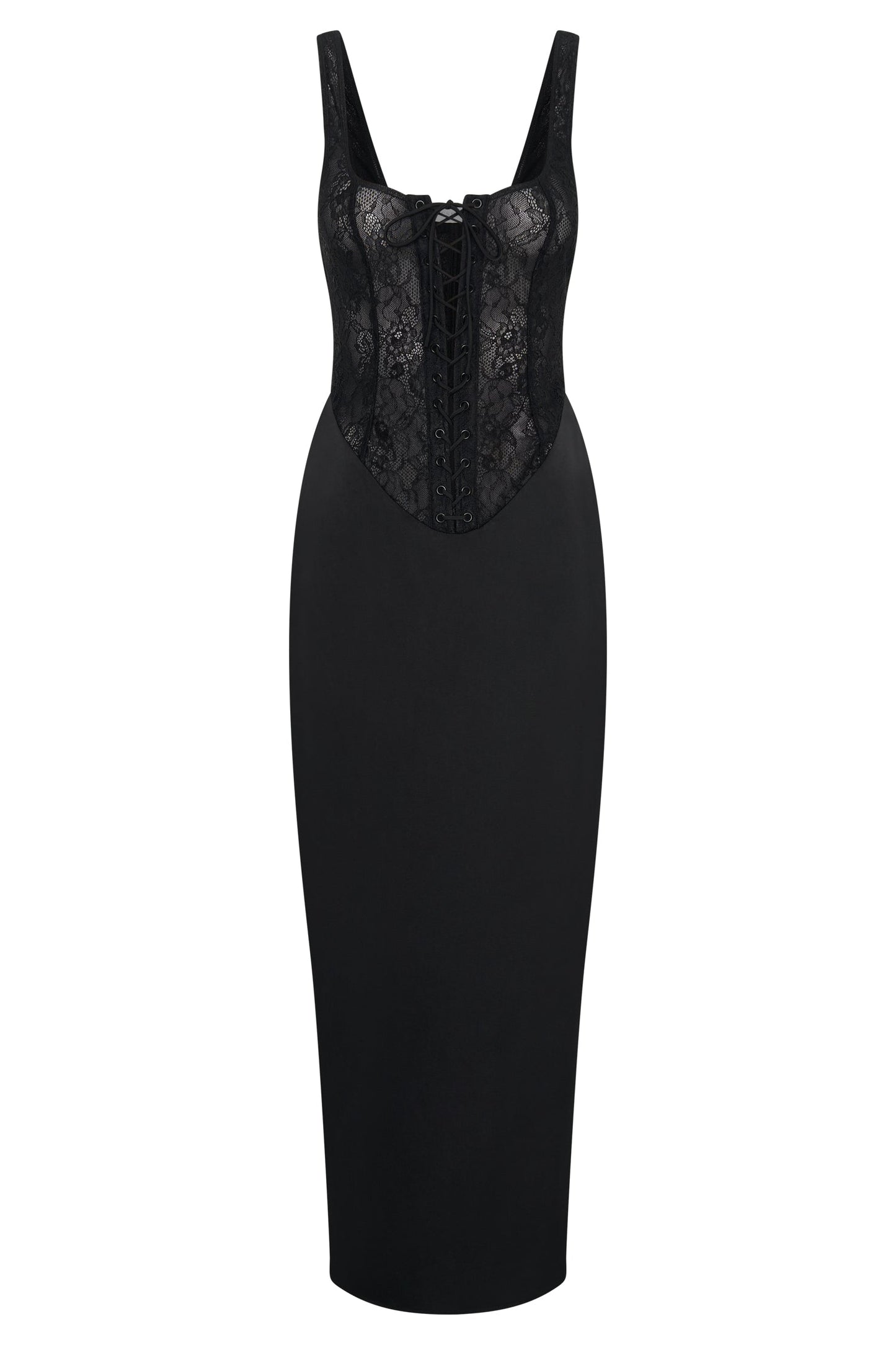 Octavia Lace Corset Maxi Dress - Black