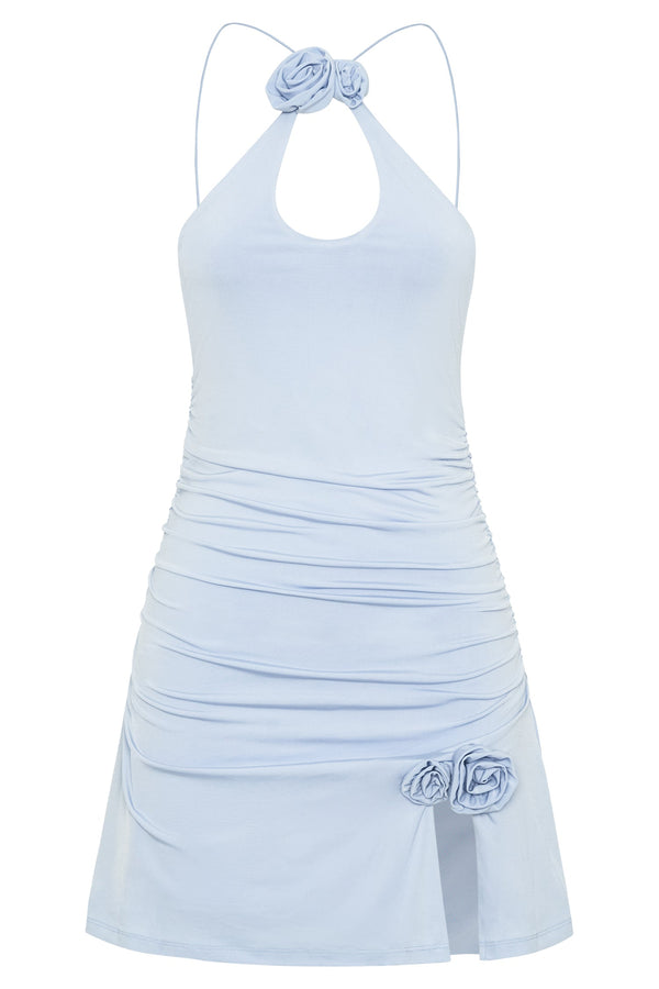 Adeline Rose Halter Mini Dress - Powder Blue - MESHKI U.S