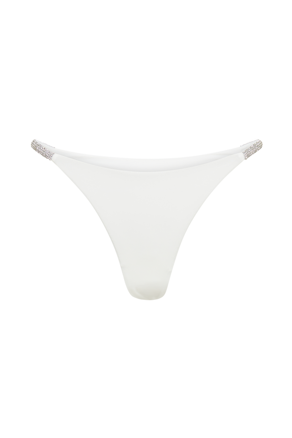 Tatum Diamante Waist Recycled Bikini Bottom - White - MESHKI U.S