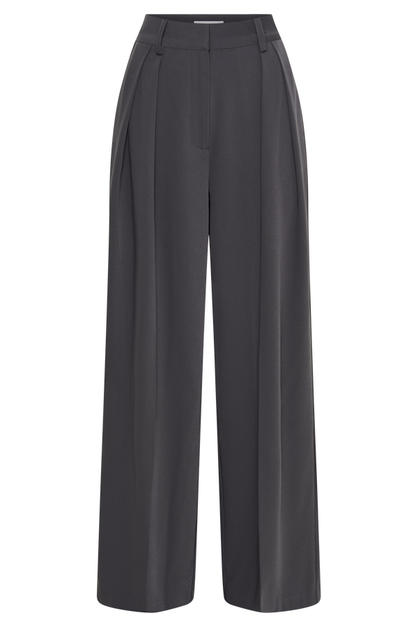 Straight Leg Charcoal Pants for Women with Elastic Waistband