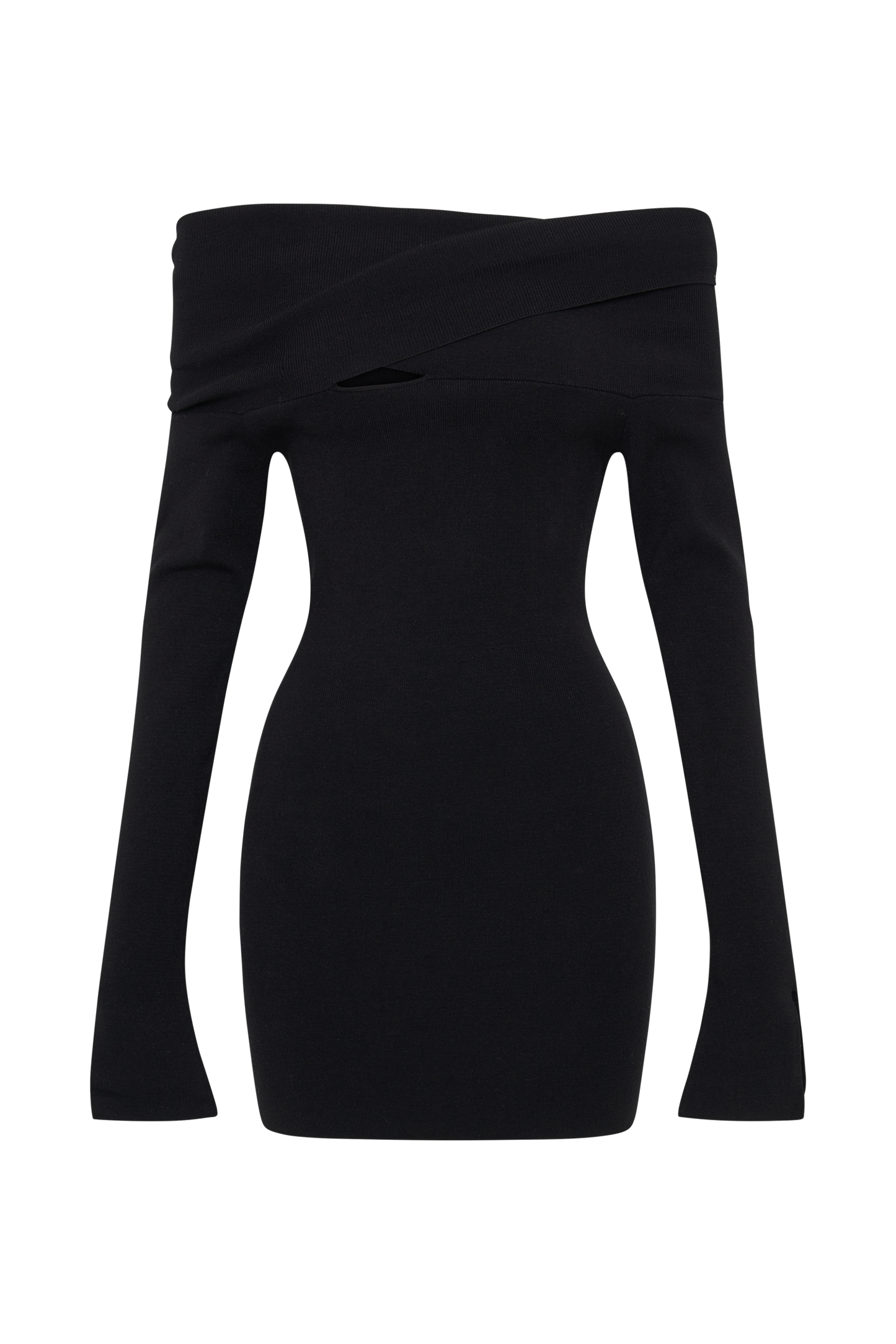 Clover Off Shoulder Knit Mini Dress - Black