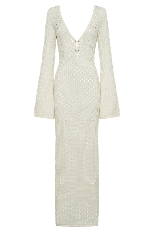 Kayleigh Crochet Fishtail Flare Sleeve Maxi Dress - White