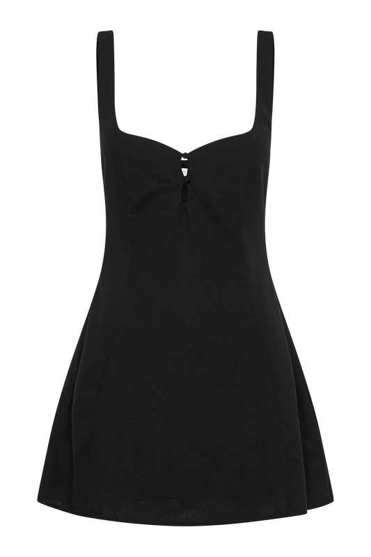 Tandie Linen Flare Mini Dress - Black