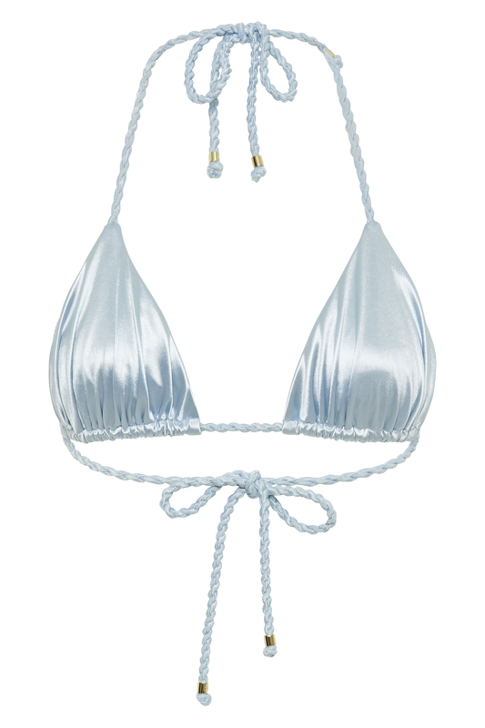 Sachi Triangle Bikini Top With Braided Ties - Arctic Blue