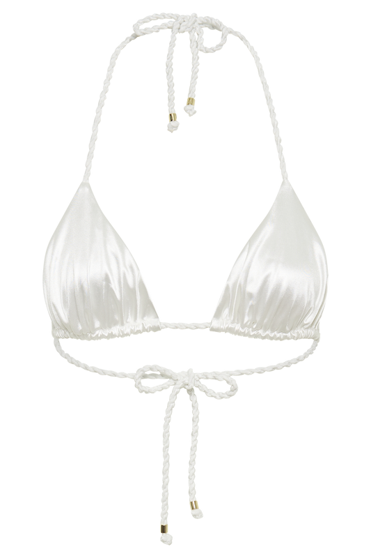 Sachi Triangle Bikini Top With Braided Ties - Ivory