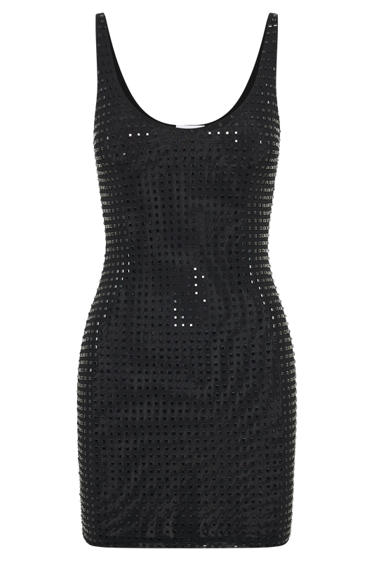 Presley Square Diamante Mini Dress - Black