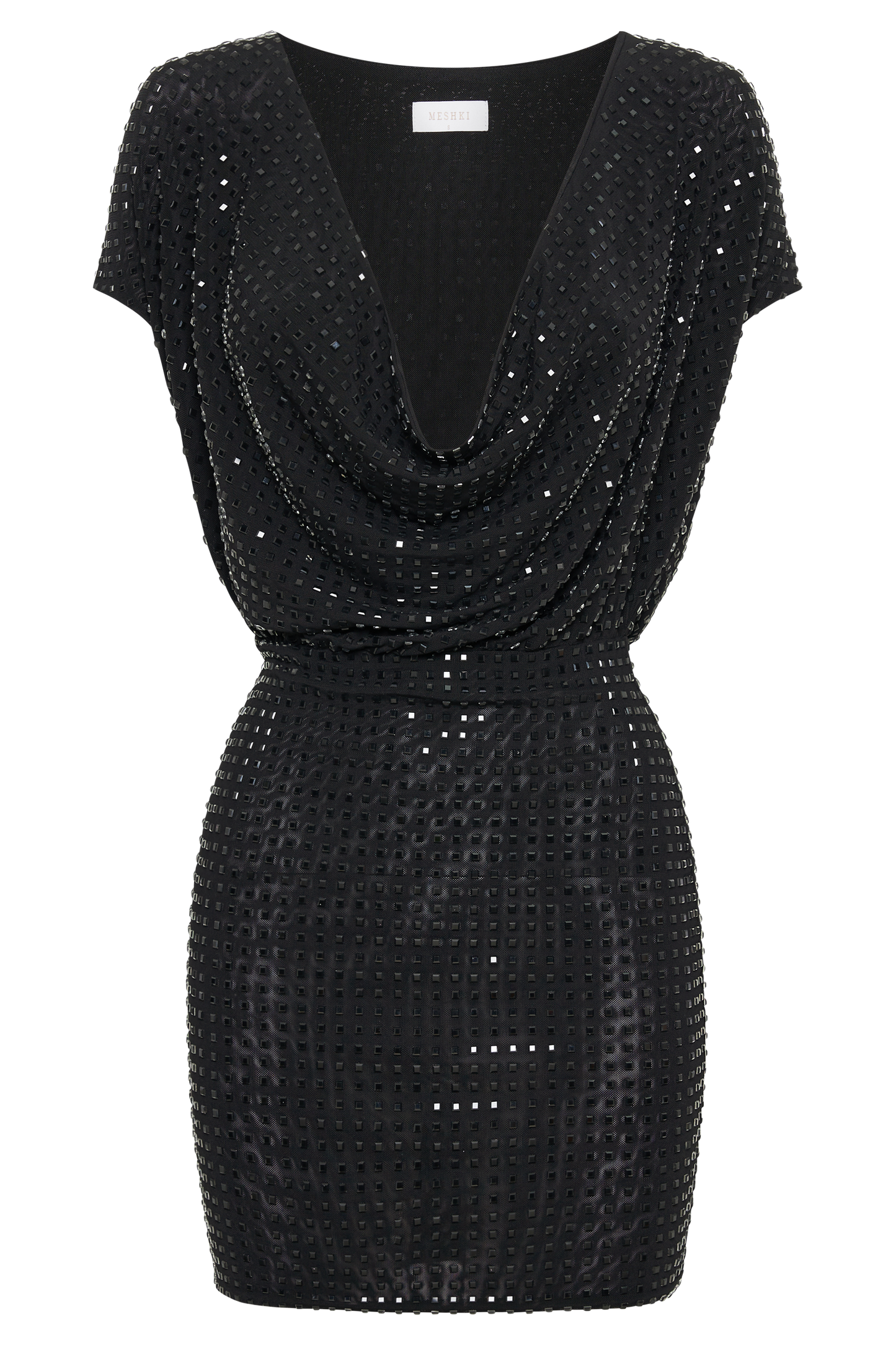 Seona Square Diamante Mini Dress - Black