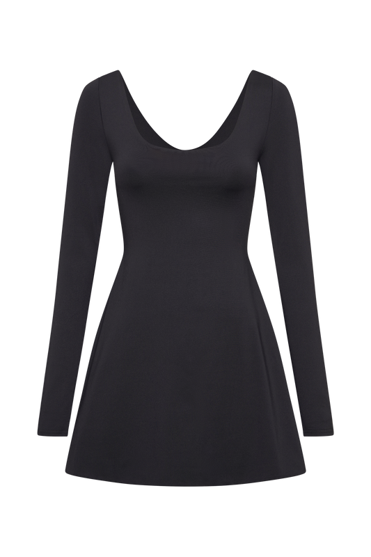 Renee Recycled Nylon Long Sleeve Mini Dress - Black