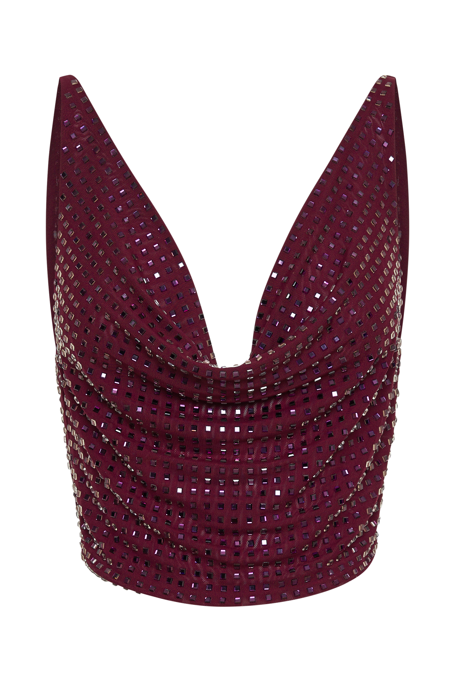 Ellery Square Diamante Cowl Top - Berry