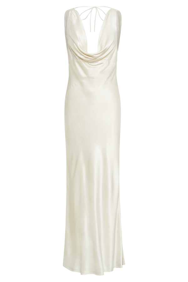 Lifetime Ivory Satin Cowl Neck Maxi Dress With Cross Back Detail